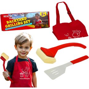 Grill Rescue Kids BBQ Grill Toy Set - Includes Grill Rescue Brush, Spatula, & Apron - Realistic Pretend Play BBQ Tools for Boys & Girls - Fun Role Play Toy for Little Chefs & Grill Masters