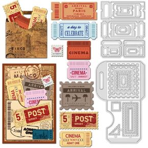 INFUNLY Postage Stamp Banner Cutting Dies for Card Making Vintage Labels Metal Die Cuts Lace Frame Tag Cutting Dies Embossing Stencils Template for DIY Scrapbooking Craft Album Paper Card Decor