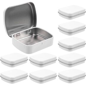 Vicasky 10pcs صناديق قصدير مفصلية مستطيلة ، حاوية صناديق تخزين صغيرة مع غطاء محمول قلم رصاص محمول منظم المنزل لمحواة مجوهرات القلم الحرف الأبيض ، 2.36x1.85x0.59in