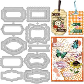 INFUNLY 16pcs Labels Die Cuts 10 Shapes Bookmark Cutting Dies for Card Making Hanging Tag Metal Cutting Dies Banner Frame Embossing Stencils Template for DIY Scrapbooking Album Paper Decor Craft