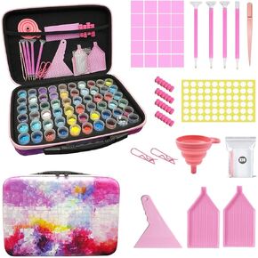Huacan 60 Slots Storage Container for Diamond Art Kits for Adults,Portable Bead Storage Boxes for Diamond Painting Accessories and Tools(Pink)