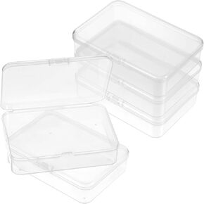 JEFFDAD 5 PCS مربع حاويات التخزين البلاستيكي المصغرة مع غطاء ، مربع مستطيل واضح 4 × 3 × 1 بوصة لجمع العناصر الصغيرة ، والخرز ، وقطع اللعبة ، وبطاقات العمل ، وملحقات الحرف اليدوية