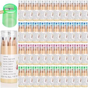 24 Pack Inspirational Colored Pencils with Sharpener in Tube, End of Year Students Gift from Teacher Mini Drawing Pencils Motivational Portable Pencil for Children Classroom School Supplies (24)