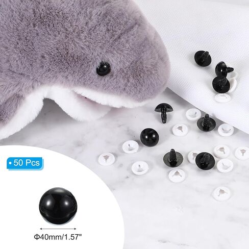 PATIKIL 40mm Safety Eyes, 50 Pcs Plastic Craft Eyes with Protective Film Safety Eyes with Washers for Stuffed Animals Crochet Toys Dolls DIY Craft Making, Black in Saudi Arabia