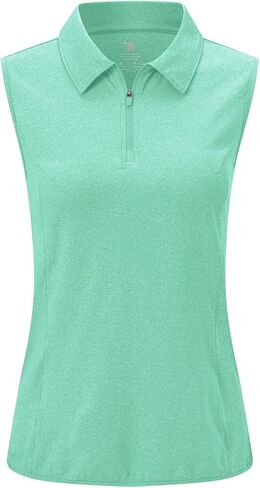 Women's Sleeveless Golf Apparel Shirts Clothes Outfits Collared 1/4 Zip Tank Tops Quick Dry Tennis Polo Shirts in Kuwait