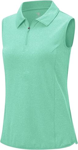 Women's Sleeveless Golf Apparel Shirts Clothes Outfits Collared 1/4 Zip Tank Tops Quick Dry Tennis Polo Shirts in Kuwait
