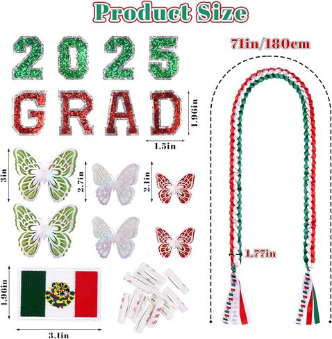 التخرج المكسيكي Leis 2025 ، فئة 2025 تخرج شريط LEI مع دبوس الفراشة ، تهانينا يدويًا ، هدايا التخرج DIY لكلية المدرسة الثانوية in Kuwait