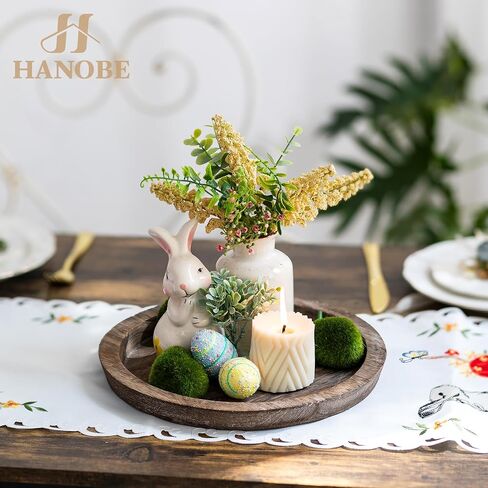 Hanobe Black Round Decorative Coffee Tray Wooden Trays for Coffee Table Centerpieces Dining Room Circle Wood Ottoman Serving Tray for Bathroom Kitchen Counter Candle Holder in Kuwait