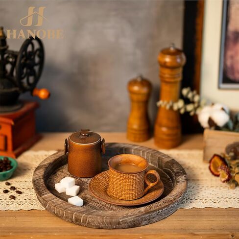 Hanobe Black Round Decorative Coffee Tray Wooden Trays for Coffee Table Centerpieces Dining Room Circle Wood Ottoman Serving Tray for Bathroom Kitchen Counter Candle Holder in Kuwait