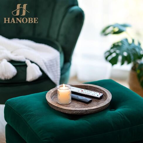 Hanobe Black Round Decorative Coffee Tray Wooden Trays for Coffee Table Centerpieces Dining Room Circle Wood Ottoman Serving Tray for Bathroom Kitchen Counter Candle Holder in Kuwait