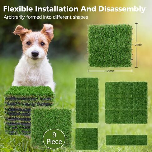 XLX TURF بلاط العشب المزيف للكلاب - الحصير العشب الاصطناعي مربع مع تصريف للفناء والشرفة والحيوانات الأليفة وديكور المنزل ، 12 حزمة in Kuwait