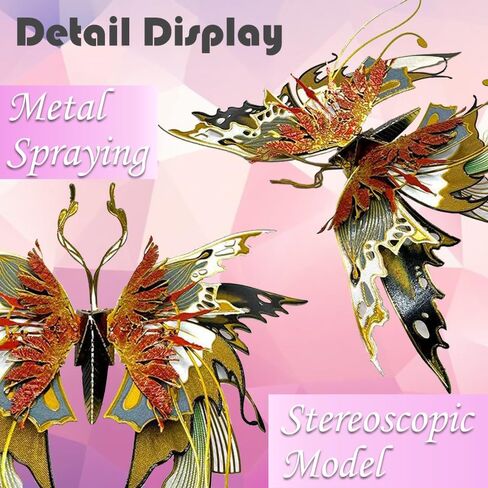 نموذج 3D Metal Buzzles للبالغين - طقم التجميع الميكانيكي الفراشة DIY ، بريق الفراشة الفراشة المعدنية الطراز المليئة بنماذج بناء زخرفة إبداعية مناسبة لزخارف المنزل الفنية (ذهبية) in Kuwait