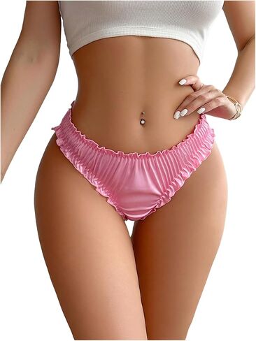 OYOANGLE Women's Satin Mid Rise Briefs Ruffle Trim Soft Ruched Panties Full Coverage Underwear in Saudi Arabia