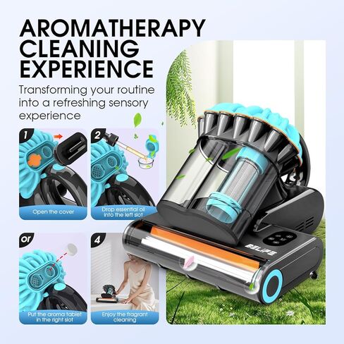 مكنسة كهربائية للمرتبة Belife M8، مكنسة كهربائية للسرير مضادة للحساسية مع الأشعة فوق البنفسجية والهواء الساخن والتدفئة العالية، 550 وات 18 كيلو باسكال، مكنسة كهربائية محمولة بكوب مزدوج للغبار المنزلي وشعر الحيوانات الأليفة، سلكية (أزرق) in Kuwait