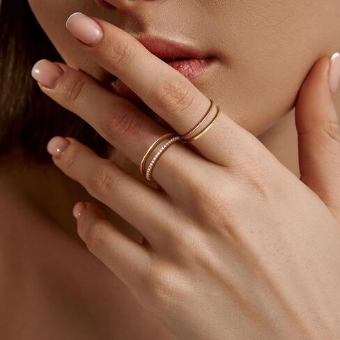MILACOLATO 14K Gold Filled 1.3mm Thin Stackable Rings for Women - Minimalist Non Tarnish Half Cubic Zirconia Band Rings - Dainty Trendy Statement Stacking Rings Set Size 5-10 in Saudi Arabia
