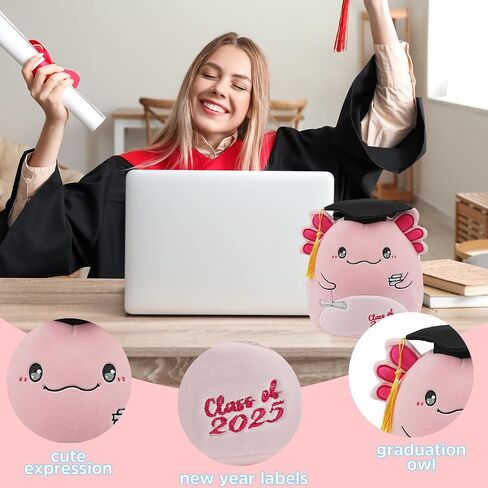 Graduation Axolotl Plush Toy: 8-Inch 2025 Pink Axolotl Stuffed Animal with Graduation Cap, Cute Class of 2025 Plushies, Graduation Gifts for University, Middle, Primary School Students in Saudi Arabia