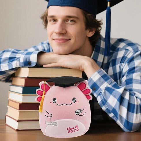 Graduation Axolotl Plush Toy: 8-Inch 2025 Pink Axolotl Stuffed Animal with Graduation Cap, Cute Class of 2025 Plushies, Graduation Gifts for University, Middle, Primary School Students in Saudi Arabia