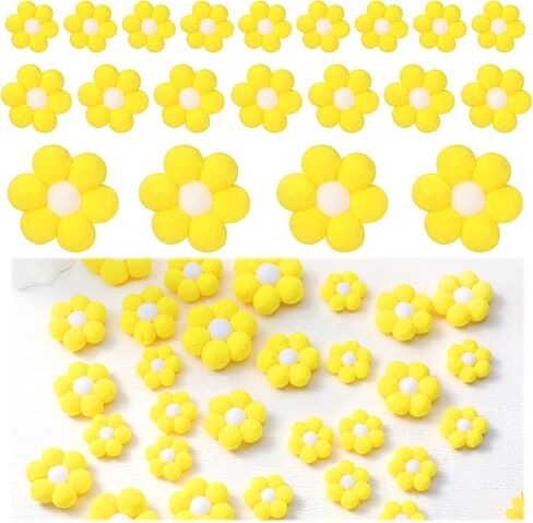 SmoothNovelty 32 Pcs Felt Daisy Flowers Sunflower 2.76'' 1.97'' 1.57'' Fabric Flower Embellishments for DIY Crafts Ornament for Bee Day Table Wedding Decor Gift Gender Reveal Decoration(White) in Kuwait