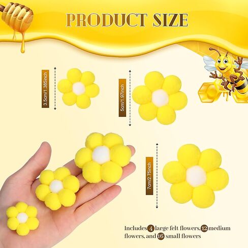 SmoothNovelty 32 Pcs Felt Daisy Flowers Sunflower 2.76'' 1.97'' 1.57'' Fabric Flower Embellishments for DIY Crafts Ornament for Bee Day Table Wedding Decor Gift Gender Reveal Decoration(White) in Kuwait