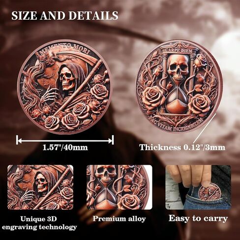 CHURYUML Grim Reaper Memento Mori Coin - Carpe Diem Stoic Challenge Coins, Inspirational Stoic Reminder Pocket Token for Daily Stoic Meditations Cool Stoicism Gifts Motivational Presents in Saudi Arabia