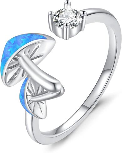 OHAYOO Mushroom Ring Adjustable S925 Sterling Silver Mushroom Abalone Shell Open Ring Abalone Jewelry Gifts For Women in Saudi Arabia
