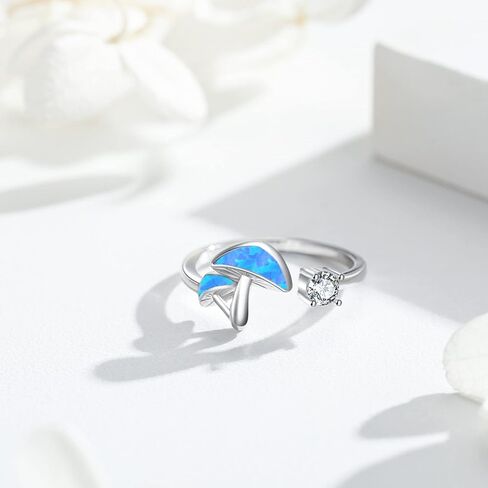 OHAYOO Mushroom Ring Adjustable S925 Sterling Silver Mushroom Abalone Shell Open Ring Abalone Jewelry Gifts For Women in Saudi Arabia