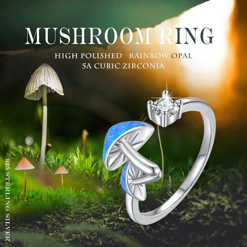 OHAYOO Mushroom Ring Adjustable S925 Sterling Silver Mushroom Abalone Shell Open Ring Abalone Jewelry Gifts For Women in Saudi Arabia
