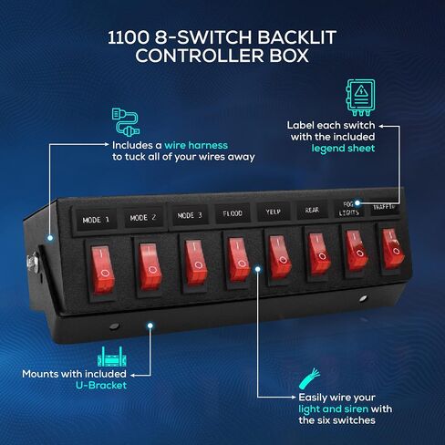 Ultra Bright Lightz 1100 6-Switch Backlit Controller Box | Emergency Vehicle Strobe Warning Lights | Siren | Speaker in Saudi Arabia