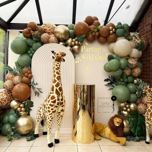 Sage Green Brown Balloon Garland Kit Olive Green Gold Safari Balloons Arch Animal Print Balloons Woodland Camo Army Green Dark Brown Coffee Nude Balloon for Jungle Hunting Wild Birthday Decor in Saudi Arabia