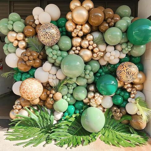 Sage Green Brown Balloon Garland Kit Olive Green Gold Safari Balloons Arch Animal Print Balloons Woodland Camo Army Green Dark Brown Coffee Nude Balloon for Jungle Hunting Wild Birthday Decor in Saudi Arabia
