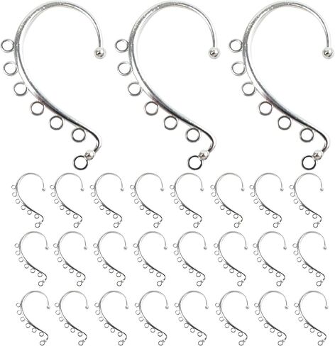 PSON 50 Pack DIY Ear Cuffs أقراط ، مقطع غير ثقب على أقراط لفائف الأذن ، 7 ثقوب الملحقات لـ DIY ، الحرف ، صنع المجوهرات (الفضة) in Kuwait