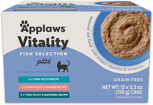 Applaws Vitality Wet Cat Food Paté, Natural Canned Cat Food, Wet Food for Cats with Added Vitamins and Minerals, Grain Free, Carrageenan Free, Fish Variety Selection Paté (12 Count, 5.5 oz Cans) in Saudi Arabia