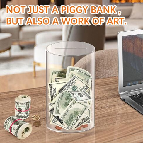 Clear Piggy Bank for Adults, Acrylic Piggy Bank Must Break to Open, Unopenable Money jar for Cash Coins, Size 8" H x 5" D (Medium) in Saudi Arabia