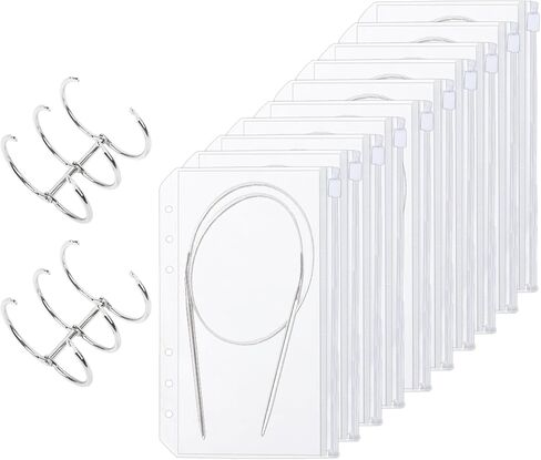 KLMNOP 25 PCS A6 SIZE CIRNITE EDELE CASE ، وتخزين إبر الحياكة المستديرة مع ورق الملصقات و 2 من الحلقات ، وحامل إبرة الحياكة الكابل لجمع الإبر الحياكة (واضح) in Kuwait