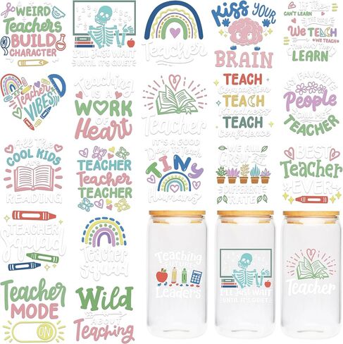 UV DTF Cup Wraps - 20 Sheet Teacher UV DTF Transfer Stickers, School UVDTF Cup Wraps for Mug Glass, Waterproof Transfer Sticker, Appreciate Teacher DIY Gifts in Saudi Arabia