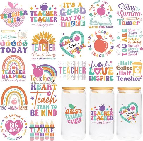 UV DTF Cup Wraps - 20 Sheet Teacher UV DTF Transfer Stickers, School UVDTF Cup Wraps for Mug Glass, Waterproof Transfer Sticker, Appreciate Teacher DIY Gifts in Saudi Arabia