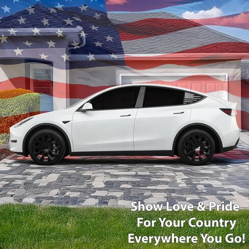 Bogar Tech Designs Precut Quarter Window American Flag Vinyl Decal Compatible with Tesla Model Y, Matte Black in Saudi Arabia