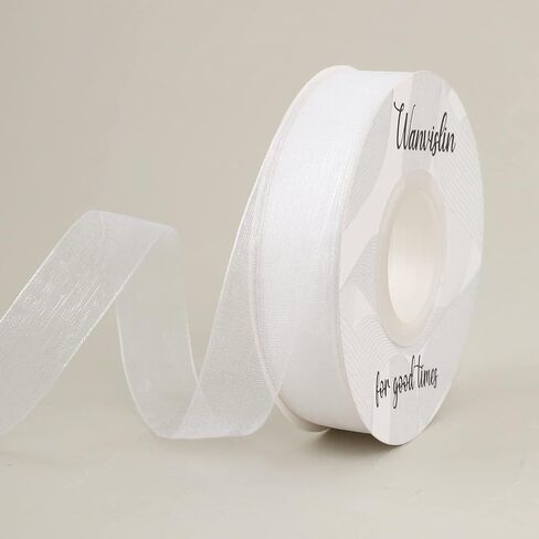 White Shimmer Sheer Organza Ribbon 4/5 inch 50 Yards White Chiffon Ribbon for Crafts, Flower Bouquet, Bows, Wedding, Home Decoration in Saudi Arabia