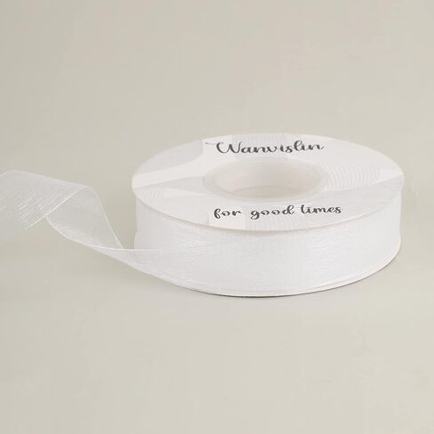 White Shimmer Sheer Organza Ribbon 4/5 inch 50 Yards White Chiffon Ribbon for Crafts, Flower Bouquet, Bows, Wedding, Home Decoration in Saudi Arabia