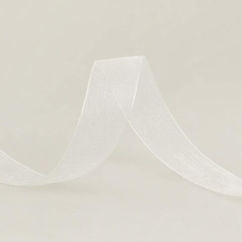 White Shimmer Sheer Organza Ribbon 4/5 inch 50 Yards White Chiffon Ribbon for Crafts, Flower Bouquet, Bows, Wedding, Home Decoration in Saudi Arabia