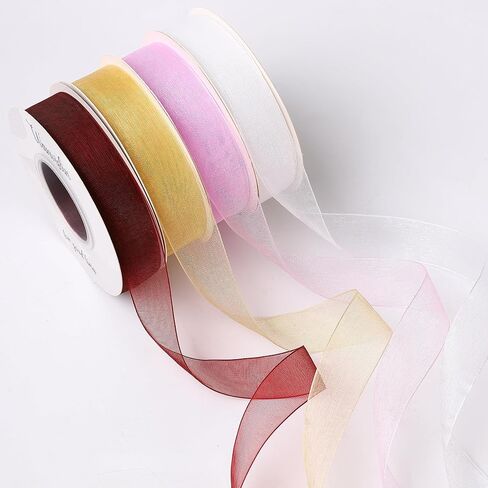White Shimmer Sheer Organza Ribbon 4/5 inch 50 Yards White Chiffon Ribbon for Crafts, Flower Bouquet, Bows, Wedding, Home Decoration in Saudi Arabia