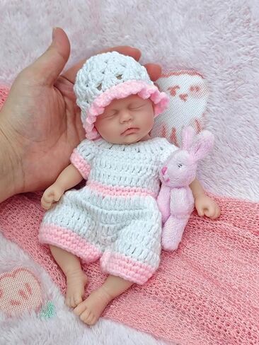 7" Girl Micro Preemie Full Body Silicone Baby Doll ，Realistic Newborn Baby Doll Real Life Miniature Baby Doll with Feeding Accessories in Kuwait