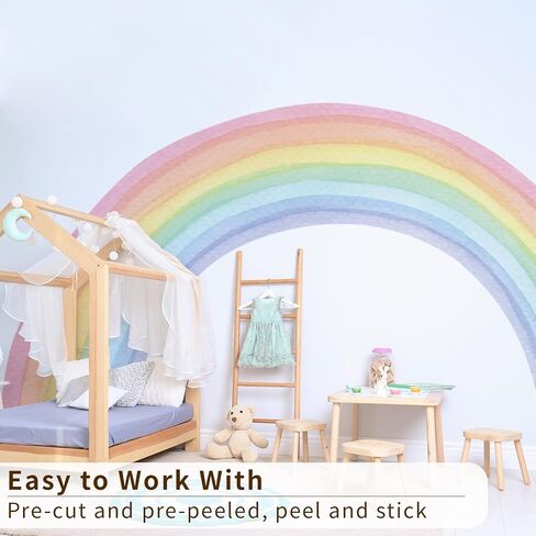 funlife Fabric Peel and Stick Large Rainbow Wall Mural Stickers for Girls, Precut Pastel Half Watercolor Rainbow Wall Sticker Decals for Kids Bedroom Living Room Playroom, 78.74" x 70.87" in Saudi Arabia
