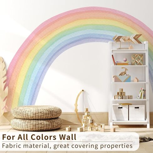 funlife Fabric Peel and Stick Large Rainbow Wall Mural Stickers for Girls, Precut Pastel Half Watercolor Rainbow Wall Sticker Decals for Kids Bedroom Living Room Playroom, 78.74" x 70.87" in Saudi Arabia