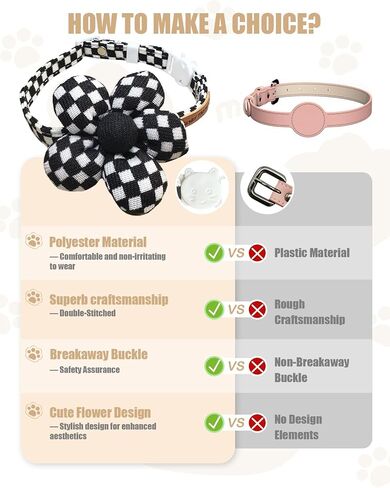 Stylish Black and White Checkered Cat Collar with Flower - Breakaway Safety Collar and Adjustable Size 7.09-12.6 inches for Small to Medium Cats (Black) in Saudi Arabia