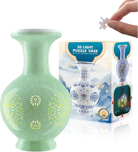 3D Puzzle Vase (Lighted Model) Unique Adult 3D Puzzle with Lighted Flower Arrangement Decorative Vase, Housewarming Gift. Suitable for Home Office Collection Decoration (Multicolor Floral) in Kuwait