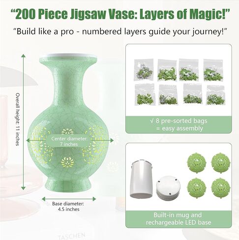 3D Puzzle Vase (Lighted Model) Unique Adult 3D Puzzle with Lighted Flower Arrangement Decorative Vase, Housewarming Gift. Suitable for Home Office Collection Decoration (Multicolor Floral) in Kuwait