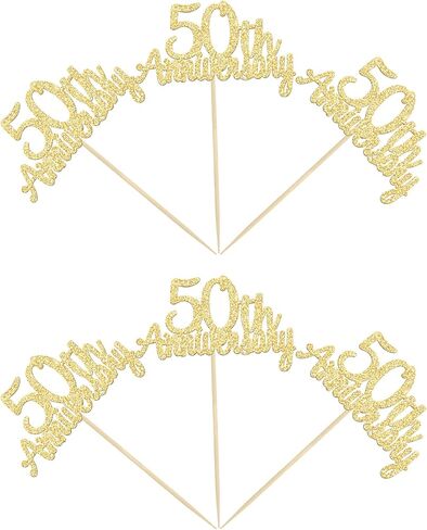 Gyufise 24 Pack 50th Anniversary Cupcake Toppers تختار Gold Glitter Happy 50 الذكرى السنوية ديكورات كعكة للزفاف 50 in Kuwait