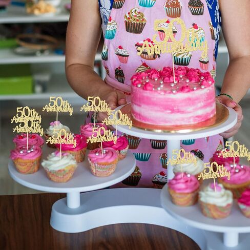Gyufise 24 Pack 50th Anniversary Cupcake Toppers تختار Gold Glitter Happy 50 الذكرى السنوية ديكورات كعكة للزفاف 50 in Kuwait