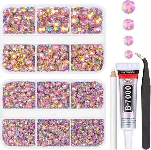 Rose Pink AB Resin Rhinestones w B7000 Jewelry Glue for Bedazzling Crafting Light Hot Pink Flatback Stones 3mm 4mm 5mm 6mm Diamonds Crystals Gems Charms for Nails Face Makeup Tumblers Crafts in Saudi Arabia